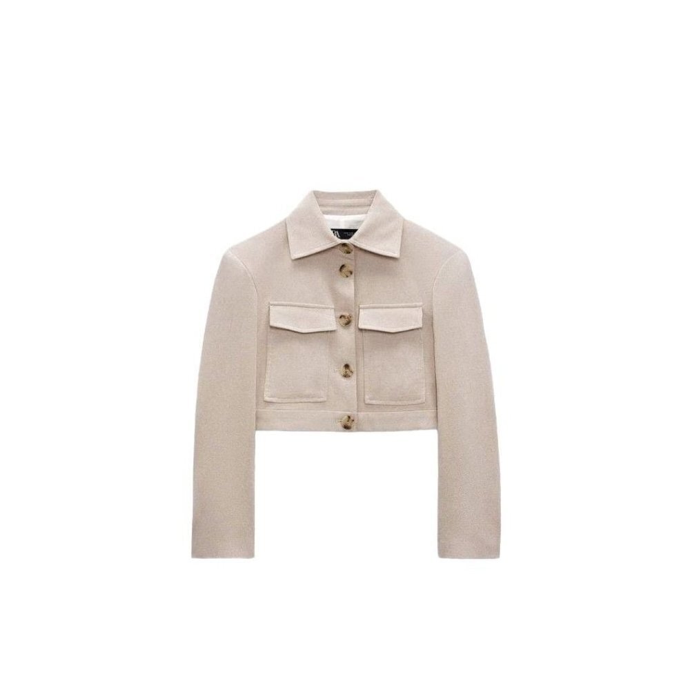 ZARA CROP BLAZER IN RUSTIC FABRIC BEIGE SIZE S 2756/127/075